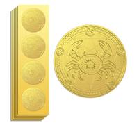 Peacoblue 100Pcs Gold Foil Sticker Seal Embossed 2 Inch Cancer, Self Adhesive Golden Around Embossing Decals for Invitation Certificate Envelope Seal Gift Card Decoration
