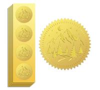 Peacoblue 100Pcs Gold Foil Sticker Seal Embossed 2 Inch Mountains and Forests, Self Adhesive Golden Around Embossing Decals for Invitation Certificate Envelope Seal Gift Card Decoration