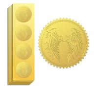 Peacoblue 100Pcs Gold Foil Sticker Seal Embossed 2 Inch Wings, Self Adhesive Golden Around Embossing Decals for Invitation Certificate Envelope Seal Gift Card Decoration