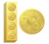 Peacoblue 100Pcs Gold Foil Stickers Seals Embossed 2 Inch Astronaut, Self Adhesive Gold Around Embossing Sticker for Certificate Paper Envelope Seal Gift Card Present Decoration