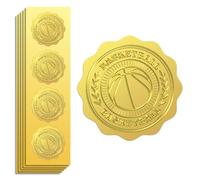 Peacoblue 100Pcs Gold Foil Stickers Seals Embossed 2 Inch Basketball, Self Adhesive Gold Around Embossing Sticker for Sport Certificate Paper Envelope Seal Gift Card Present Decoration