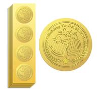 Peacoblue 100Pcs Gold Foil Stickers Seals Embossed 2 Inch Clinking to Celebrate, Self Adhesive Gold Around Embossing Sticker for Thanks Gift Card Envelope Seal Present Invitation Decor