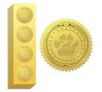 Peacoblue 100Pcs Gold Foil Stickers Seals Embossed 2 Inch Dog Paw, Self Adhesive Gold Around Embossing Stickers for Dog Birthday Gift Decoration, Party Invitation Card, Envelope Seals, Dog Accessories