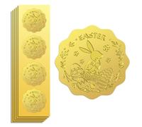 Peacoblue 100Pcs Gold Foil Stickers Seals Embossed 2 Inch Easter and Bunny for Gift Present Card Decor, Envelop Seals, Family Party Invitation, Self Adhesive Gold Around Embossing Stickers