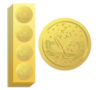 Peacoblue 100Pcs Gold Foil Stickers Seals Embossed 2 Inch Love Swans for Valentins's Day Present Card Envelop Seals Wedding Engagement Party Invitation, Self Adhesive Gold Around Embossing Sticker