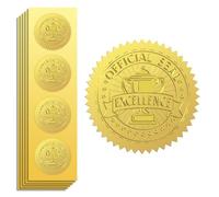 Peacoblue 100Pcs Gold Foil Stickers Seals Embossed 2 Inch Official Seal Excellence, Self Adhesive Gold Around Embossing Medal Sticker for Certificate Paper, Student Reward, Award, Envelope Seal