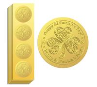 Peacoblue 100Pcs Gold Foil Stickers Seals Embossed 2 Inch St.Patrick's Day and Clover for Gift Present Card Decor, Envelop Seals, Family Party Invitation, Self Adhesive Gold Around Embossing Stickers