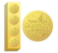 Peacoblue 100Pcs Gold Foil Stickers Seals Embossed 2 Inch Thank You for Celebrating with Us, Self Adhesive Gold Around Embossing Sticker for Thanks Gift Card Envelope Seal Present Invitation Decor