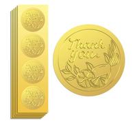 Peacoblue 100Pcs Gold Foil Stickers Seals Embossed 2 Inch Thank You witn Lemon Pattern, Self Adhesive Gold Around Embossing Sticker for Thanks Gift Card Envelope Seal Present Invitation Decoration