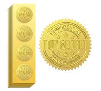 Peacoblue 100Pcs Gold Foil Stickers Seals Embossed 2 Inch Top Secret and Confidential, Self Adhesive Gold Around Embossing Medal Sticker for Secret Paper, Envelop Seal, Package