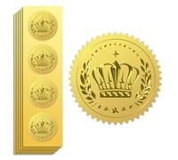 Peacoblue 100Pcs Gold Foil Stickers Seals Official Embossed 2 Inch Crowns, Self Adhesive Gold Around Embossing Medal Stickers for Certificate Paper, Student Reward, Awards, Envelope Seals