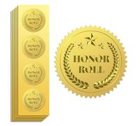 Peacoblue 100Pcs Gold Foil Stickers Seals Official Embossed 2 Inch Honor Roll, Self Adhesive Gold Around Embossing Medal Stickers for Certificate Paper, Achievements and Awards, Envelope Seals