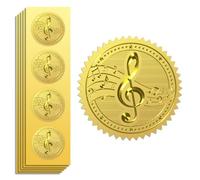 Peacoblue 100Pcs Gold Foil Stickers Seals Official Embossed 2 Inch Musical Note, Self Adhesive Gold Around Embossing Stickers for Concert VIP Invitation, Music Ticket, Envelope Seals, Certificate