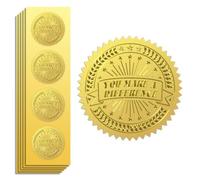 Peacoblue 100Pcs Gold Foil Stickers Seals Official Embossed 2 Inch You Make a Difference, Self Adhesive Gold Around Embossing Medal Sticker for Certificate Paper, Student Reward, Award, Envelope Seal