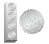 Peacoblue 100Pcs Silver Foil Sticker Seal Embossed Eagle 2 Inch for Gift Present Card Decor, Envelop Seals, Family Party Invitation, Silver Around Embossing Stickers