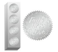 Peacoblue 100Pcs Silver Foil Sticker Seal Embossed Hope, Faith, Love 2 Inch for Gift Present Card Decor, Envelop Seals, Family Party Invitation, Silver Around Embossing Stickers