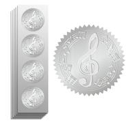 Peacoblue 100Pcs Silver Foil Sticker Seal Embossed Musical Notes 2 Inch for Gift Present Card Decor, Envelop Seals, Family Party Invitation, Silver Around Embossing Stickers