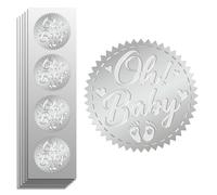 Peacoblue 100Pcs Silver Foil Sticker Seal Embossed oh Baby 2 Inch for Gift Present Card Decor, Envelop Seals, Family Party Invitation, Silver Around Embossing Stickers