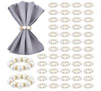 Peacoblue 120 Pcs Gold Napkin Rings Imitation Pearl Ring Napkin Holder for Table Decor Settings, Vintage Napkin Ring for Wedding Christmas Party