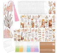 peacoblue 121pcs Bohemian Inspirational Quotes UV DTF Bookmark Making Kit Acrylic Carft for Women Men Kid Adult,DIY Personalized Cute Bookmarker Decal Stickers Warps Kit for Students Teachers Reading