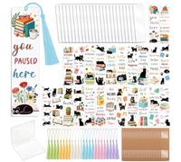 peacoblue 121pcs Book and Cat with Plant UV DTF Bookmark Making Kit Acrylic Carft for Women Men Adult, DIY Cute Bookmarker Decal Stickers Warps Kit for Students Teachers Book Lovers Reading