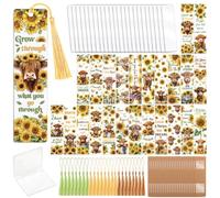 Peacoblue 121pcs Highland Cattle and Sunflower UV DTF Bookmark Making Kit Acrylic Carft for Women Men Adult, DIY Cute Bookmarker Decal Stickers Warps Kit for Students Teachers Book Lovers Reading