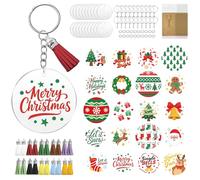 peacoblue 140Pcs Acrylic keychain kit with UV DTF Cold Transfer Stickers, Christmas Elements Waterproof Round DIY Acrylic Key chain Blanks Set for bag kit women Key Gifts Decor