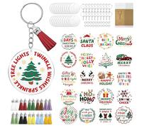 peacoblue 140Pcs Acrylic keychain kit with UV DTF Cold Transfer Stickers, Christmas Slogan Waterproof Round DIY Acrylic Key chain Blanks Set for bag kit women Key Gifts Decor