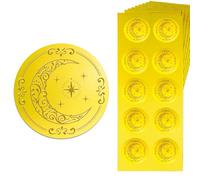Peacoblue 150Pcs Gold Embossed Sticker Seal Moon and Star 1.4 Inch, Self Adhesive Golden Around Embossing Decals for Invitation Envelope Seal Gift Card Certificate Decoration