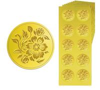 Peacoblue 150Pcs Gold Embossed Sticker Seal Peony Flower 1.4 Inch, Self Adhesive Golden Around Embossing Decals for Invitation Envelope Seal Gift Card Certificate Decoration