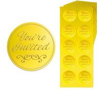 Peacoblue 150Pcs Gold Embossed Sticker Seal You are Invited 1.4 Inch, Self Adhesive Golden Around Embossing Decals for Invitation Envelope Seal Gift Card Certificate Decoration
