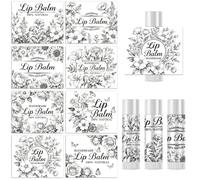 Peacoblue 160Pcs Lip Balm Labels Sticker for Tubes 2.1"x1.7" Black and White Flowers, 8 Styles Waterproof Chapstick Labels Glossy for Homemade Lip Balm Container Wedding Baby Shower Party Gifts