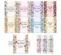 Peacoblue 160Pcs Lip Balm Labels Sticker for Tubes 2.1"x1.7" Flowers with Words, 8 Styles Waterproof Chapstick Labels Glossy for Homemade Lip Balm Container Wedding Baby Shower Party Gifts