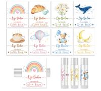 Peacoblue 160Pcs Lip Balm Labels Sticker for Tubes 2.1"x1.7" Soft Cute Watercolor Elements, 8 Styles Waterproof Chapstick Labels Glossy for Homemade Lip Balm Container Wedding Baby Shower Party Gifts
