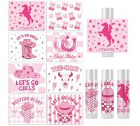 Peacoblue 160Pcs Lip Balm Labels Sticker for Tubes 2.1"x1.7" Western Pink Cowgirl Style, 8 Styles Waterproof Chapstick Labels Glossy for Homemade Lip Balm Container Wedding Baby Shower Party Gifts