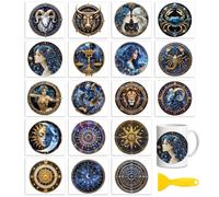 Peacoblue 18 Sheets Rub On Transfers for Crafts, 12 Zodiac Signs UV DTF Cup Wrap Waterproof Cold Transfers Stickers for Wood Glass Home Decor 9×10CM