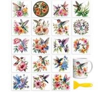 Peacoblue 18 Sheets Rub on Transfers for Crafts,18 Sheets 3.9 x 3.6 Inch Watercolor Decals Transfer Stickers Hummingbird Tropical for DIY Glass Cup