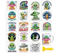 Peacoblue 18 Sheets Rub on Transfers for Crafts, Alien Series 3.6"x3.9" UV DTF Cup Wraps Waterproof Cold Transfers Stickers for Wood Glass Metal Cup Tumblers Mirrors Mugs Home Decor