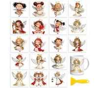 Peacoblue 18 Sheets Rub On Transfers for Crafts, Angel Girl with Wings 3.6"x3.9" UV DTF Cup Wrap Waterproof Cold Transfers Stickers for Wood Glass Cup Tumblers Mirrors Mugs Home Decor