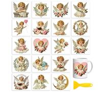 Peacoblue 18 Sheets Rub On Transfers for Crafts, Angel UV DTF Cup Wrap Waterproof Cold Transfers Stickers for Wood Glass Home Decor 3.6 * 3.9inch