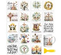 Peacoblue 18 Sheets Rub On Transfers for Crafts, Bible and Cross UV DTF Cup Wrap Waterproof Cold Transfers Stickers for Wood Glass Home Decor 3.6 * 3.9inch