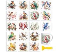 Peacoblue 18 Sheets Rub On Transfers for Crafts, Birds UV DTF Cup Wrap Waterproof Cold Transfers Stickers for Wood Glass Home Decor 3.6 * 3.9inch