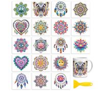 Peacoblue 18 Sheets Rub On Transfers for Crafts, Bohemia Mandala Dreamcatcher 3.6"x3.9" UV DTF Cup Wrap Waterproof Cold Transfers Stickers for Wood Glass Cup Tumblers Mirrors Mugs Home Decor