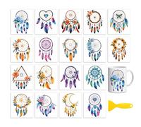 Peacoblue 18 Sheets Rub On Transfers for Crafts, Colorful Dreamcatcher Flower UV DTF Cup Wrap Waterproof Cold Transfers Stickers for Wood Glass Home Decor 3.6 * 3.9inch