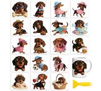 Peacoblue 18 Sheets Rub on Transfers for Crafts, Dachshund Dog 3.6"x3.9" UV DTF Cup Wraps Waterproof Rub on Cold Transfers Stickers for Wood Glass Metal Cup Tumblers Mirrors Mugs Home Decor