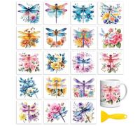 Peacoblue 18 Sheets Rub On Transfers for Crafts, Dragonfly and Flower UV DTF Cup Wrap Waterproof Cold Transfers Stickers for Wood Glass Home Decor 3.6 * 3.9inch