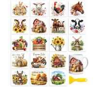 Peacoblue 18 Sheets Rub On Transfers for Crafts, Farm Style 3.6"x3.9" UV DTF Cup Wrap Waterproof Cold Transfers Stickers for Wood Glass Cup Tumblers Mirrors Mugs Home Decor