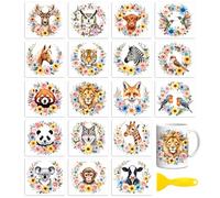 Peacoblue 18 Sheets Rub On Transfers for Crafts, Flower Wreath with Animals 3.6"x3.9" UV DTF Cup Wrap Waterproof Cold Transfers Stickers for Wood Glass Cup Tumblers Mirrors Mugs Home Decor