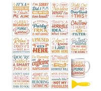 Peacoblue 18 Sheets Rub On Transfers for Crafts, Funny Words UV DTF Cup Wrap Waterproof Cold Transfers Stickers for Wood Glass Home Decor 3.6 * 3.9inch