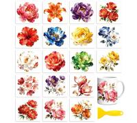 Peacoblue 18 Sheets Rub On Transfers for Crafts, Gold-Edged Flowers 3.6"x3.9" UV DTF Cup Wrap Waterproof Cold Transfers Stickers for Wood Glass Cup Tumblers Mirrors Mugs Home Decor